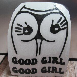 Good Girl Handprint On Behind Decal, Permanent Vinyl Decal, 4" Black Decal